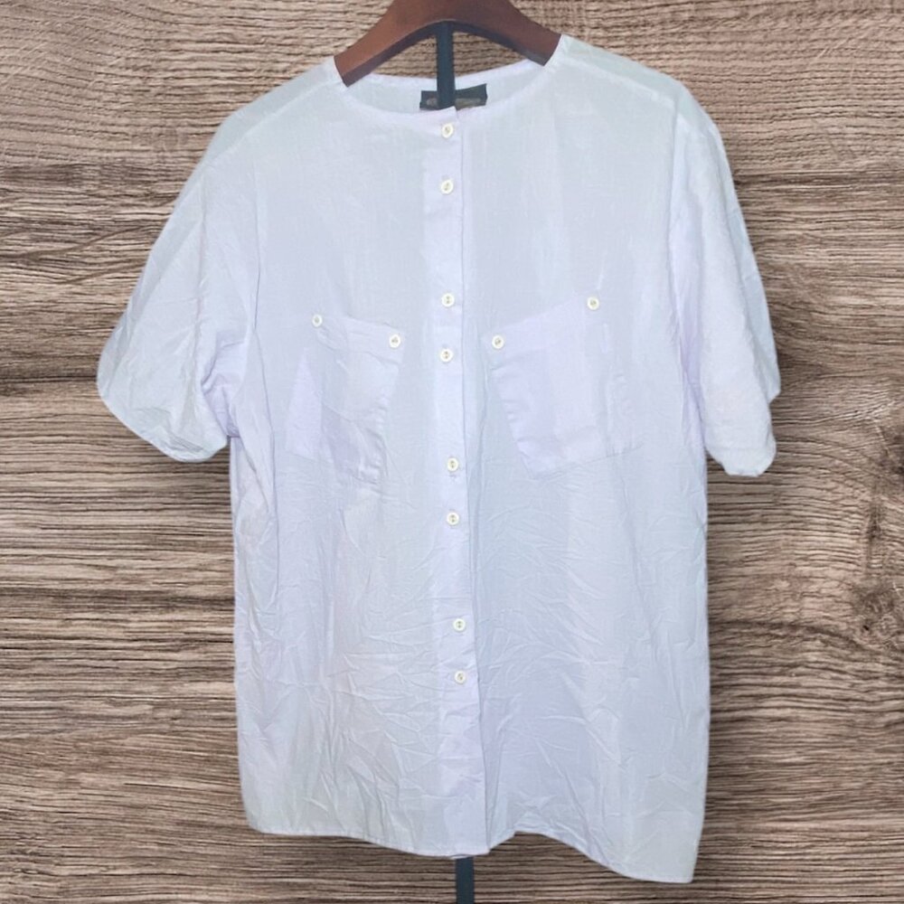 Vintage Womens Lilac Crinkle Button-Up Short‎ Sleeve Shirt Size 18 *READ*